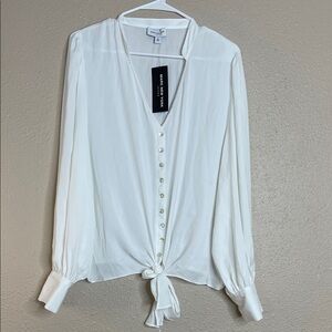 Marc New York Women’s White Button-Front Tie Hem Blouse – Size XL Satin NWT